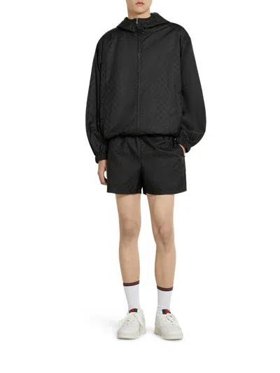 Gucci Men Gg Jacquard Nylon Zip-up Jacket In Black