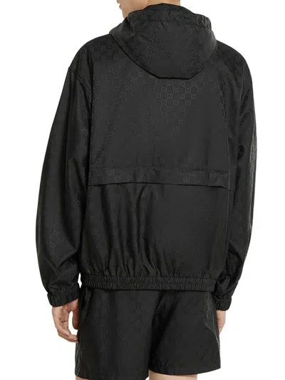 Gucci Men Gg Jacquard Nylon Zip-up Jacket In Black