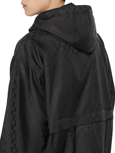 Gucci Men Gg Jacquard Nylon Zip-up Jacket In Black