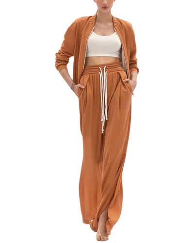 Bgl 2p Linen-blend Zip Hoodie & Pant Set In Brown