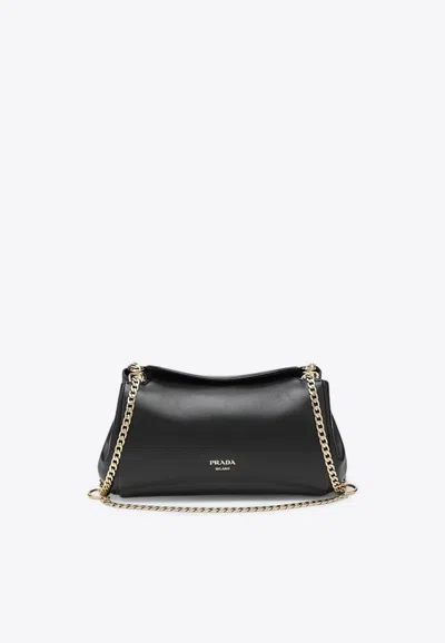 Prada Womens Black Tumulte Branded Leather Shoulder Bag In Black
