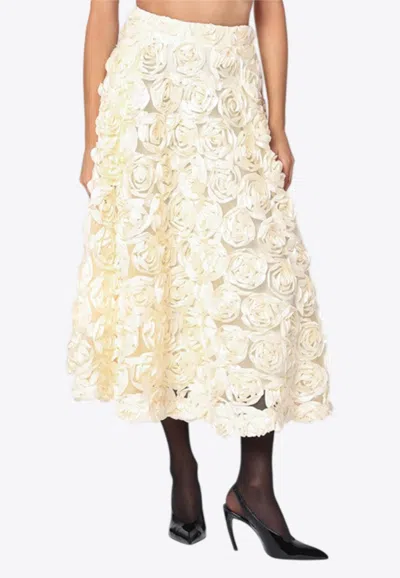 Rotate Birger Christensen Midi Skirt With Applied Roses Rotate In White
