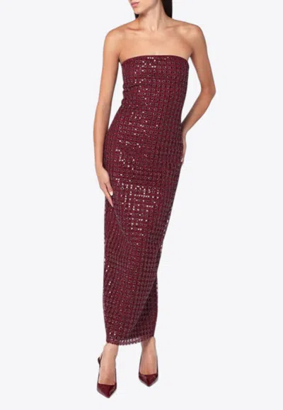 Rotate Birger Christensen Rotate Beaded Maxi Tube Dress In Burgundy