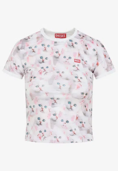 Diesel Cat-print T-shirt With Short Sleeves Throughout In White
