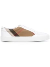 Burberry New Salmond Check Leather Sneakers In White