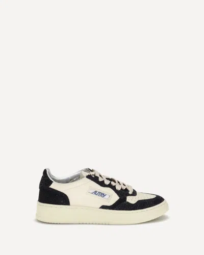 Autry Sneakers Medalist Low In Avory And Blue Leather Glittered In White
