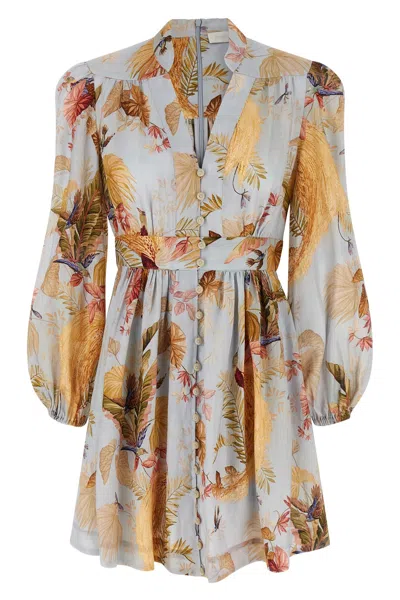 Zimmermann Ascension Linen Plunge Mini Dress In Blue