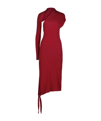Courrèges One Shoulder Crepe Dress Woman Grenat In Viscose In Red