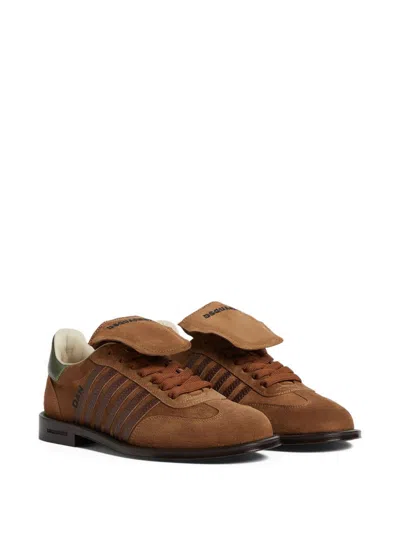 Dsquared2 Low Top Sneakers With Striped Suede Finish In Brown