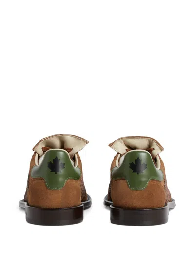 Dsquared2 Low Top Sneakers With Striped Suede Finish In Brown