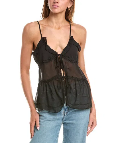 70/21 Tie Front Ruffle Top In Black