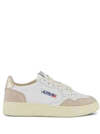 Autry Low-top Sneakers With Hybrid Leather Design And Metallic Accent In White