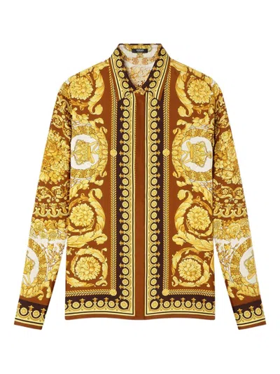 Versace Camicia In Seta Barocco In Yellow