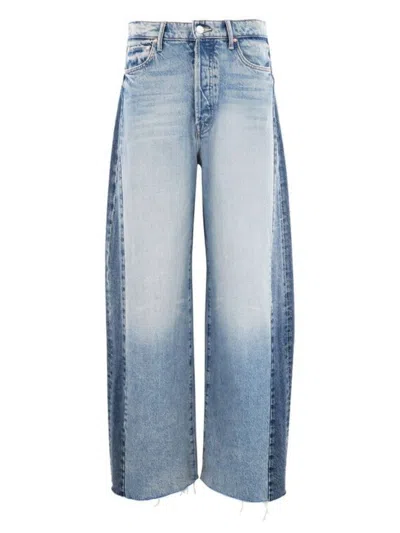 Mother Pipe Dream Button Sneak Fray Jeans In Blinded By The Dark In Blue