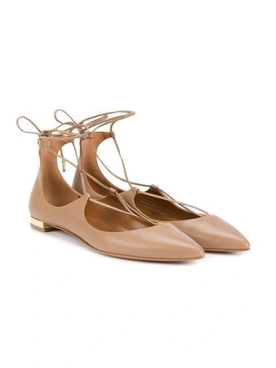 Shop Aquazzura Nude Christy Leather Ballet Flats In Neutrals