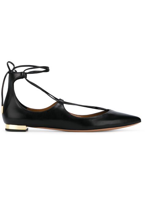 Aquazzura Christie Criss-cross Leather Ankle Tie Flats In Black | ModeSens