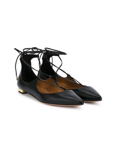 Aquazzura Black Christie Leather Ballet Flats | ModeSens