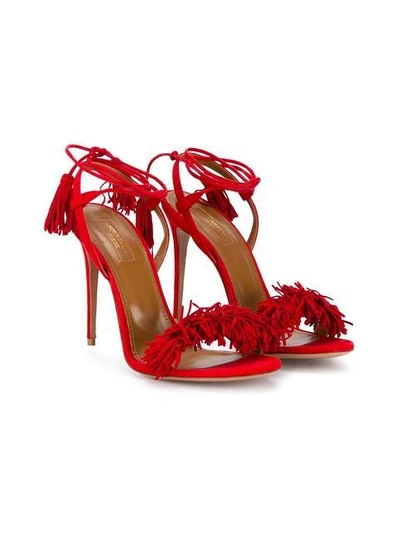 Shop Aquazzura Red Wild Thing 110 Suede Sandals