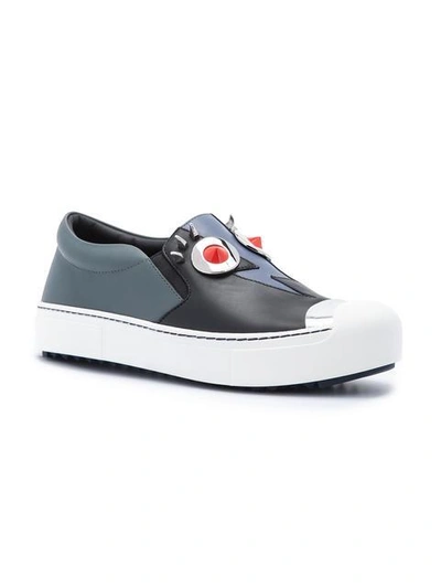 Shop Fendi Faces Slip-on Sneakers - Black