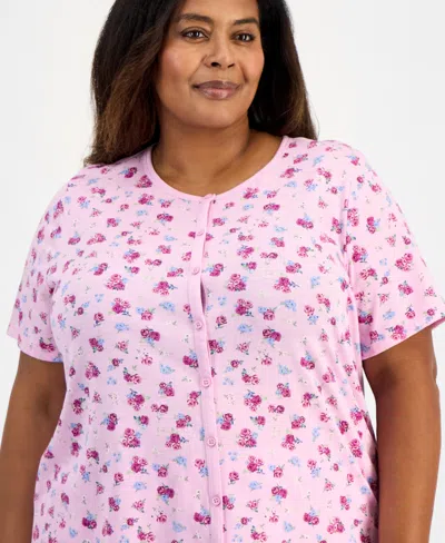Charter Club Plus Size Cotton Essential Button-down Pajama Set, Created For Macy's In Pink