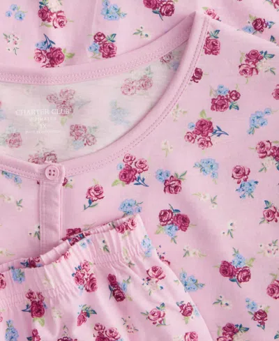 Charter Club Plus Size Cotton Essential Button-down Pajama Set, Created For Macy's In Pink