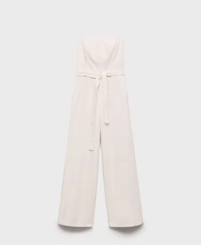 Mango Sleeveless Tie Waist Jumpsuit In White