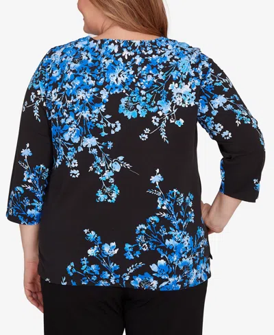 Alfred Dunner Plus Size Floral Asymmetric Three Quarter Sleeve Top In Multi