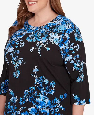 Alfred Dunner Plus Size Floral Asymmetric Three Quarter Sleeve Top In Multi