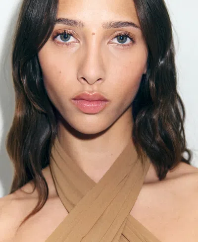 Mango Long Semi-transparent Dress With Crossed Neckline Nude In Neutral