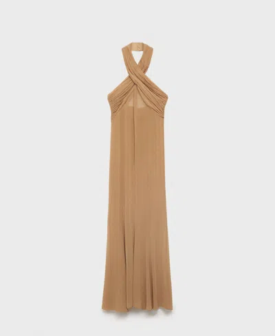 Mango Long Semi-transparent Dress With Crossed Neckline Nude In Neutral