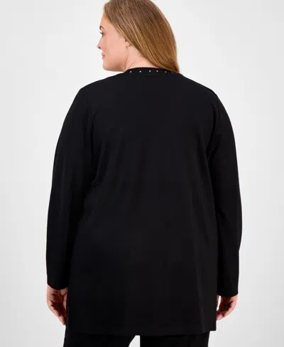 Anne Klein Plus Size Stud-trim Open-front Cardigan In Black