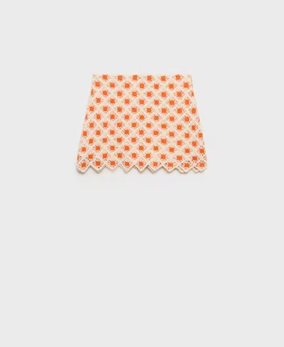 Mango Women's Crochet Mini Skirt In Orange