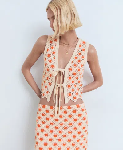 Mango Women's Crochet Mini Skirt In Orange