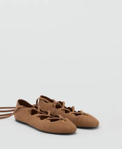Mango Suede Lace Up Flat Shoe In Brown