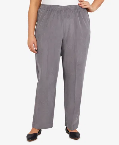 Alfred Dunner Plus Size Classic Corduroy Elastic Waist Medium Length Pants In Gray