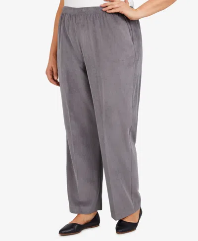 Alfred Dunner Plus Size Classic Corduroy Elastic Waist Medium Length Pants In Gray
