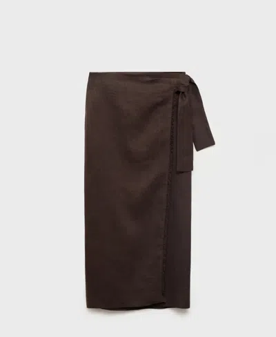Mango Linen Wrap Skirt To Dark Brown In Brown