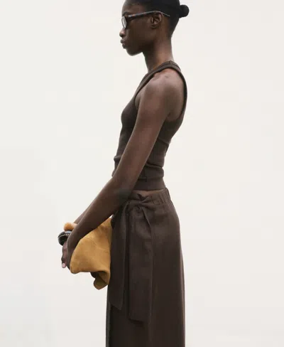Mango Linen Wrap Skirt To Dark Brown In Brown