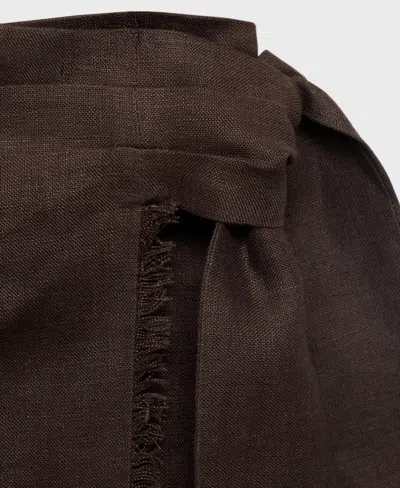 Mango Linen Wrap Skirt To Dark Brown In Brown