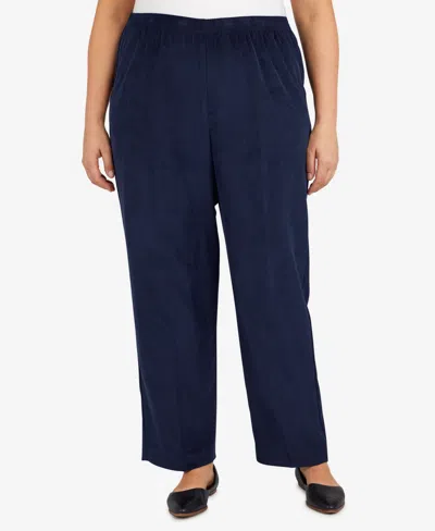 Alfred Dunner Plus Size Classic Corduroy Elastic Waist Short Length Pants In Blue