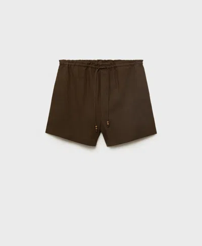 Mango Straight-fit Linen Shorts With Drawstring Khaki In Brown
