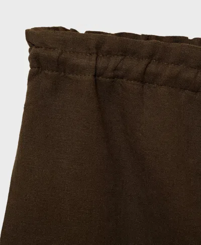 Mango Straight-fit Linen Shorts With Drawstring Khaki In Brown