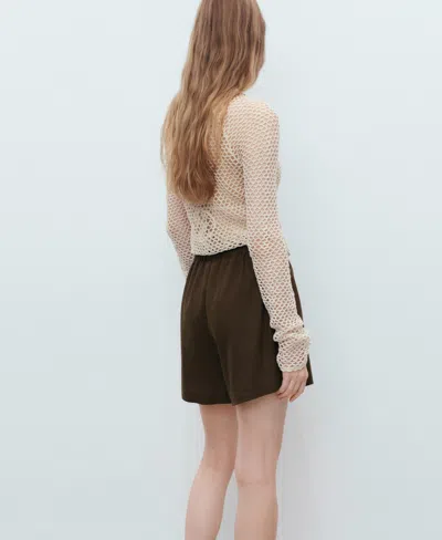 Mango Straight-fit Linen Shorts With Drawstring Khaki In Brown