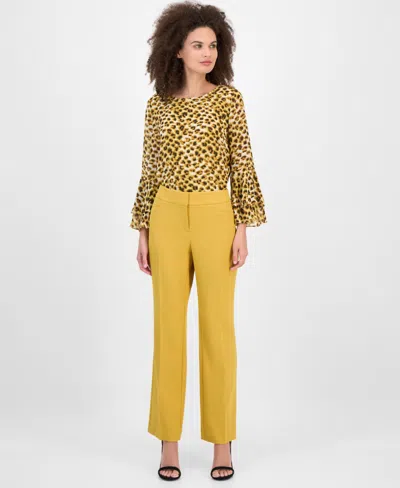 Kasper Women's Mid-rise Fly Front L-pocket Trousers, Regular & Petite In Gold