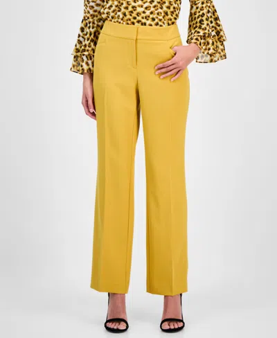 Kasper Women's Mid-rise Fly Front L-pocket Trousers, Regular & Petite In Gold