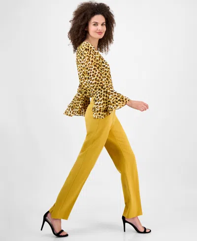 Kasper Women's Mid-rise Fly Front L-pocket Trousers, Regular & Petite In Gold