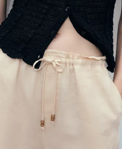 Mango Linen Shorts With Drawstring Beige In Sand