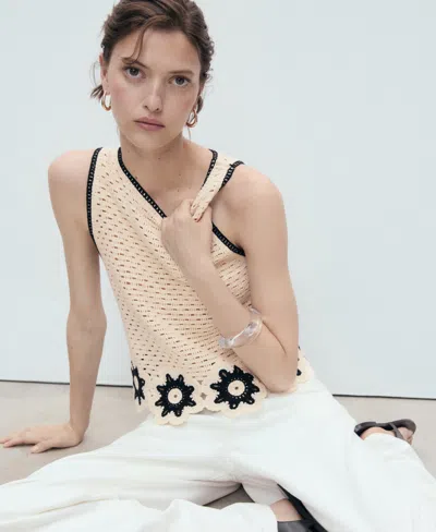 Mango Crochet Top With Floral Finishes Ecru In Neutral