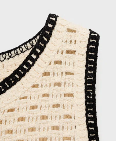 Mango Crochet Top With Floral Finishes Ecru In Neutral