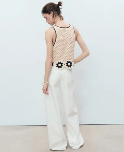 Mango Crochet Top With Floral Finishes Ecru In Neutral